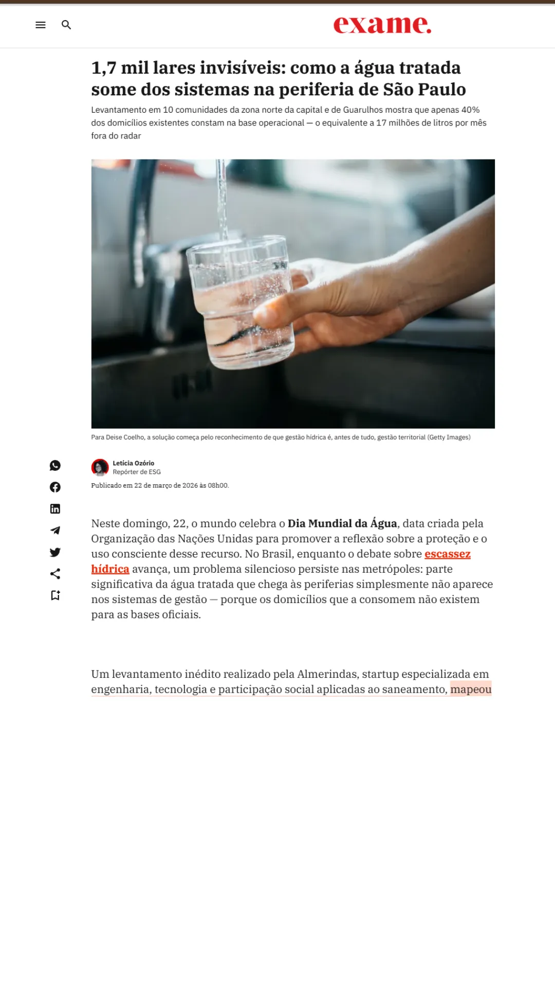 Água tratada some dos sistemas na periferia de São Paulo
