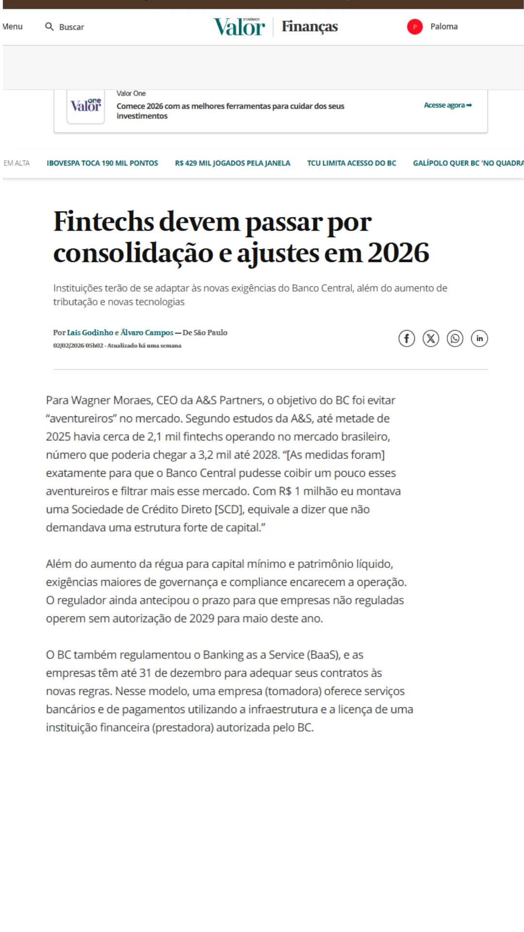 Fintechs devem passar por consolidação e ajustes