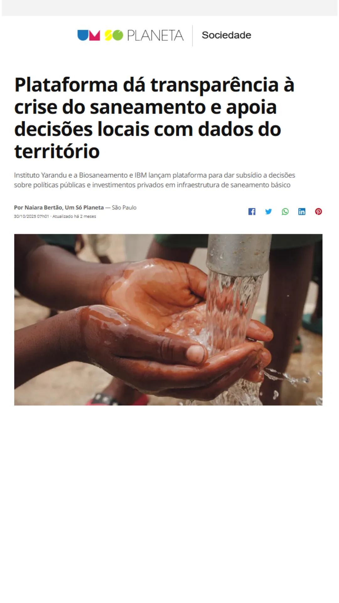 Plataforma dá transparência à crise do saneamento