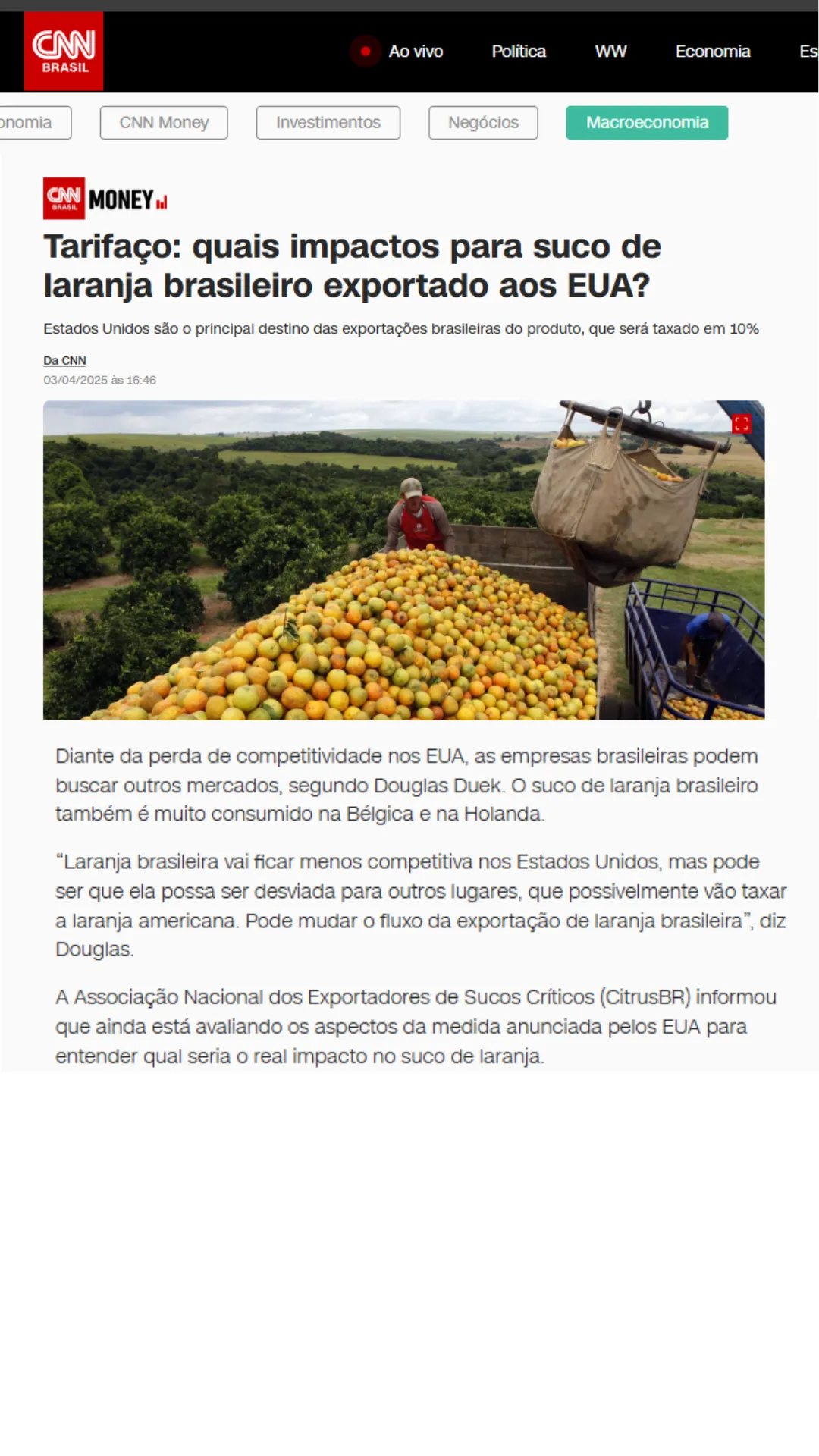 Tarifação impacta exportação brasileira aos EUA